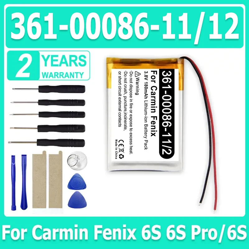 Battery 361-00086-11 For Carmin Fenix 6S 6S Pro/6S Sapphire GPS Smart Watch Battery 361-00086-12 180mAh + Free Tools