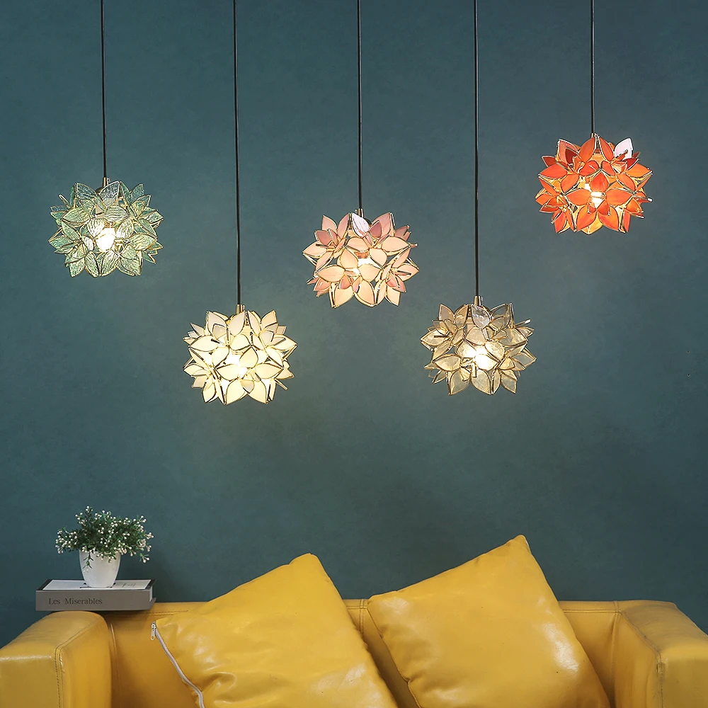 nordic flower copper pendant lamp vidro led pendant light quarto jantar sala de estar cozinha luminarias suspensas 01