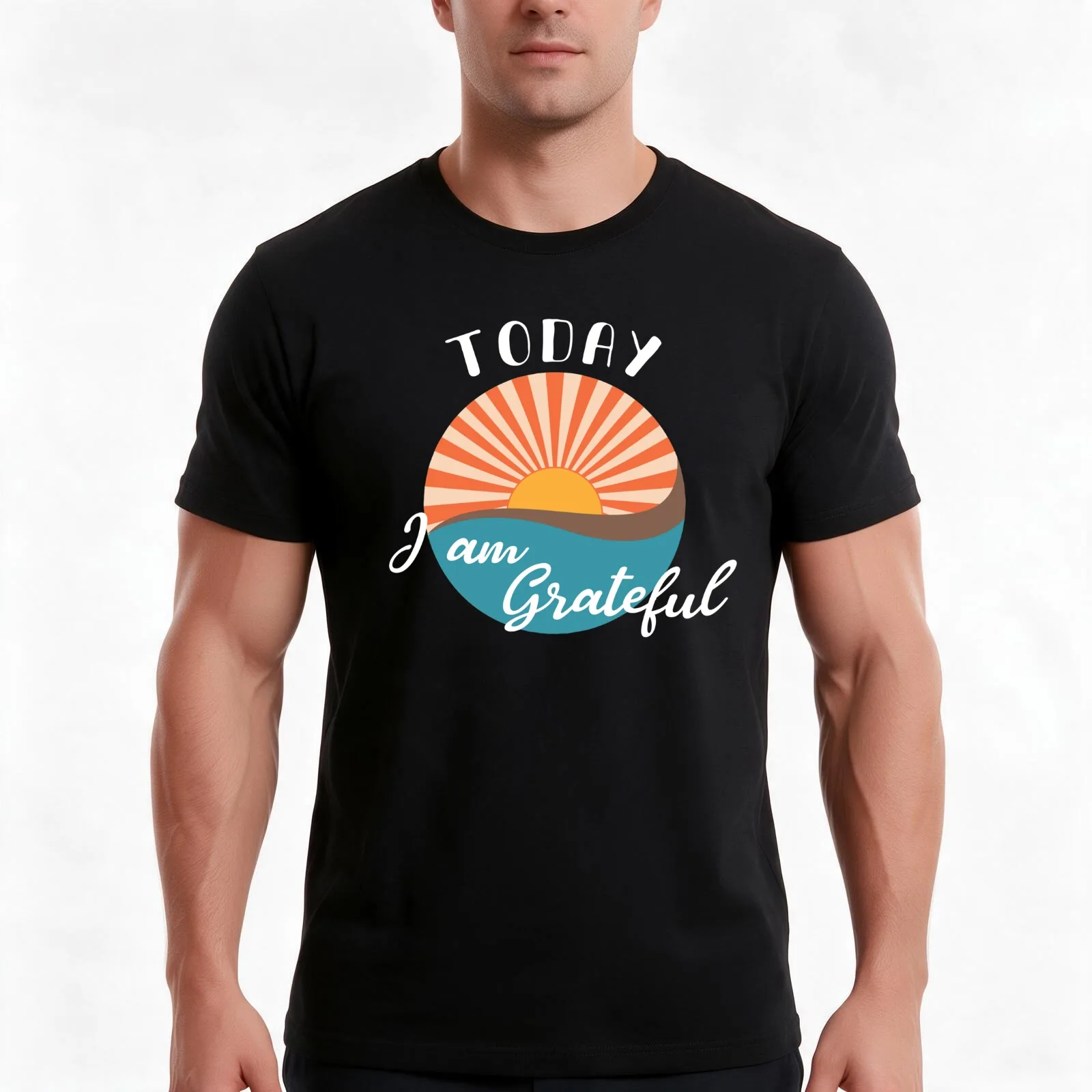 Today I am grateful vintage sunset T-Shirt Summer Casual Cotton Tee Oversized Streetwear Tops Vintage Graphic Print