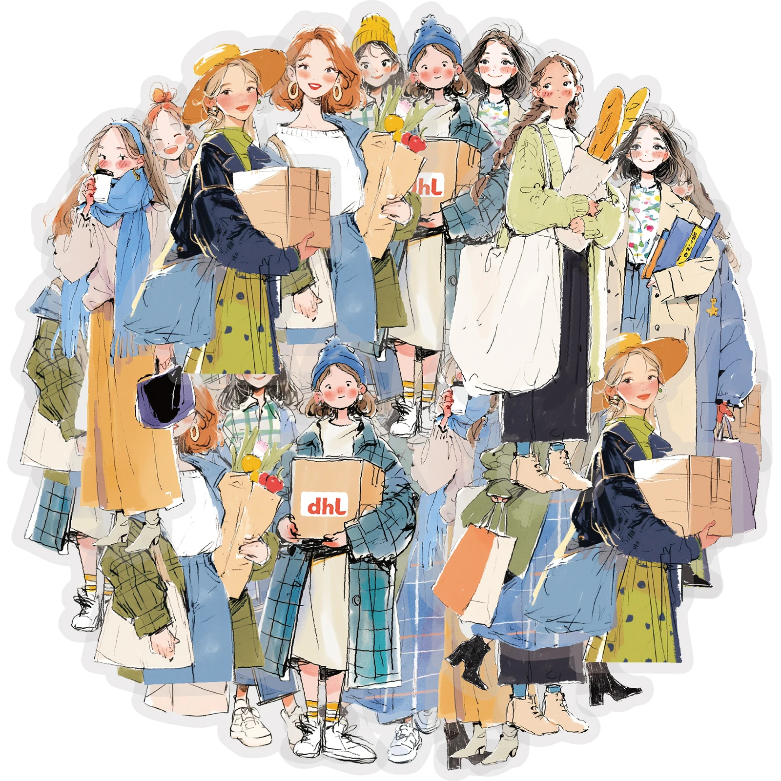 Etori Life Shopping Expert 20 Stück Sticker im sanften Stil mit täglichem Outfit-Motiv für Mädchen, für Laptops, Handys, Fotoalben, Raumdekoration, Koffer, Schreibtischdekoration,