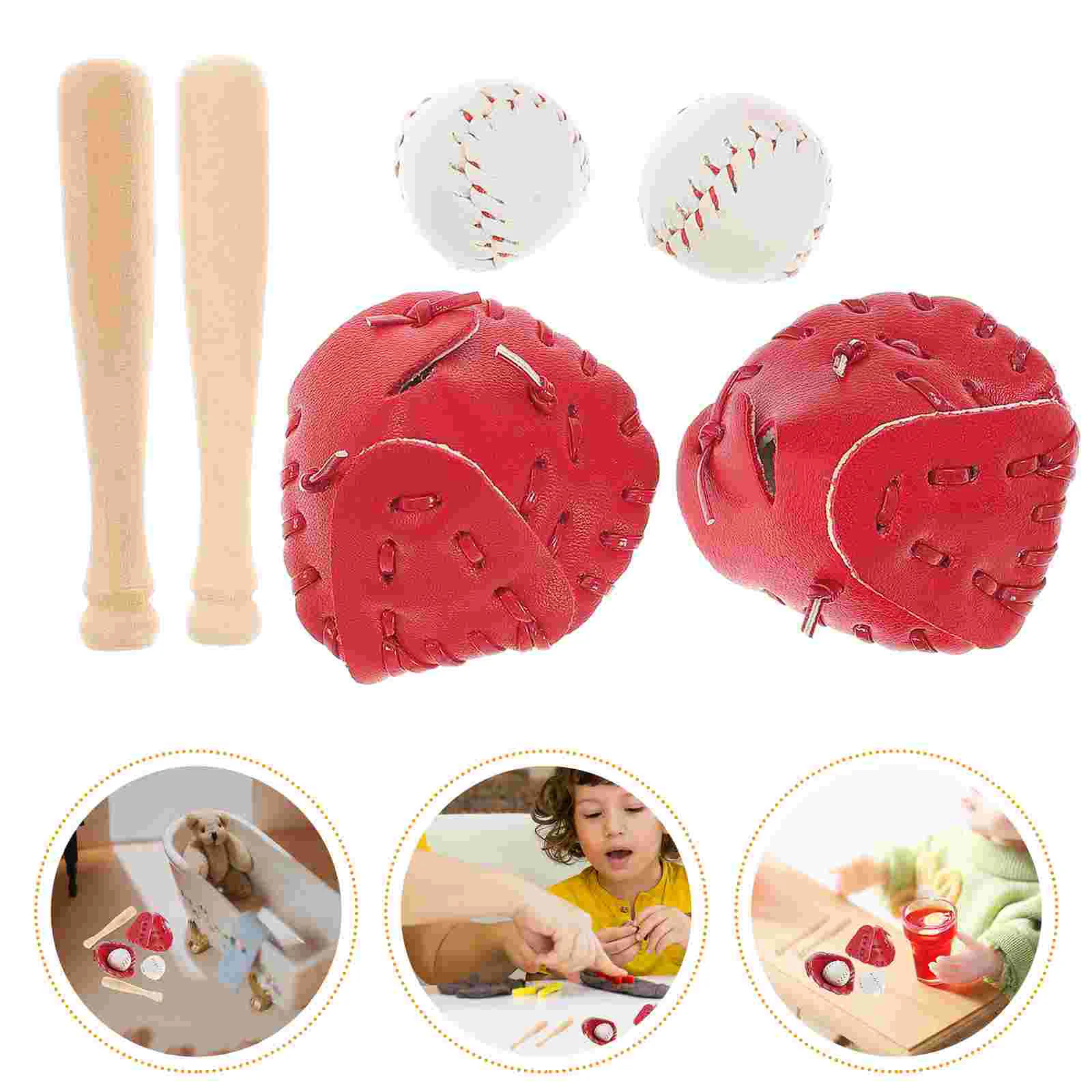 

2 Sets Baseball Bat Glove Miniature Ornaments Kids Mittens Miniatures for Crafts Pretend Toys Babies Play Accessories Christmas