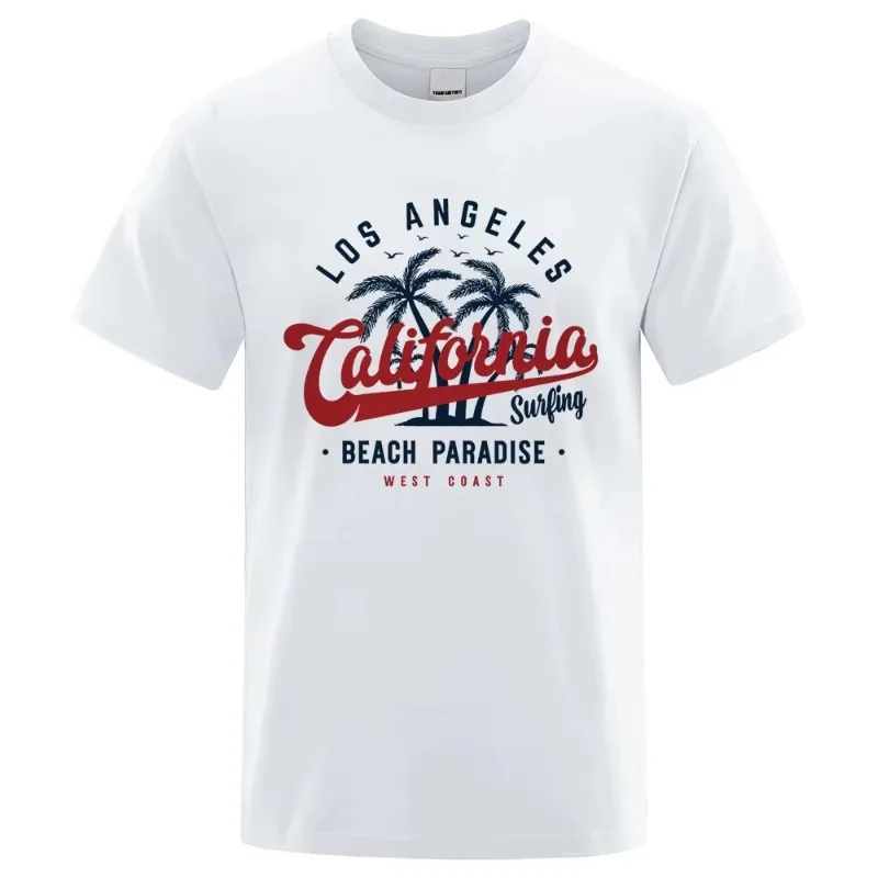 

Fashion Outdoor Los Angeles California Beach Paradise Women Cotton Summer T-shirt Breathable Loose Clothes Tops Round Neck