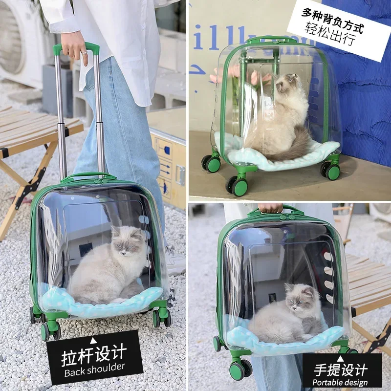 PC Material Cat Clear Space Capsule Dog Out Pet Trolley Case Portable Backpack Large Capacity Cat Pull Rod Small Animal Bag