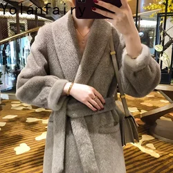 Super Quality Alpaca Fur Coat Vintage Elegant Warm Female Jacket Mink Fur Sleeves Coats and Jackets Women 2024 Casaco Zjt1338