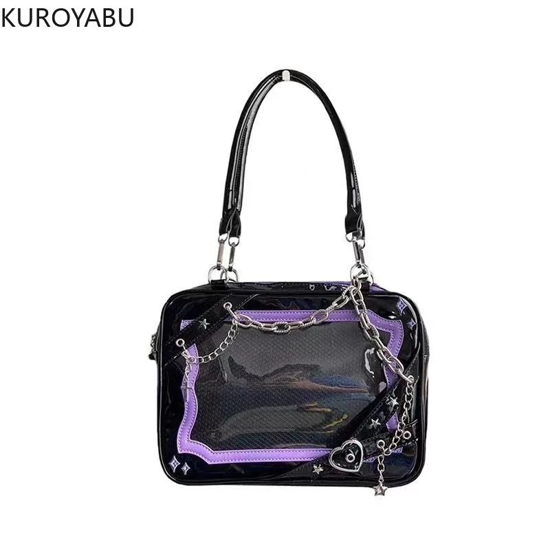 여성용 체인 Y2k 백, 일본 투명 숄더 언더암 백, 여성용 핸드백, 스퀘어 지퍼, 개성 패션