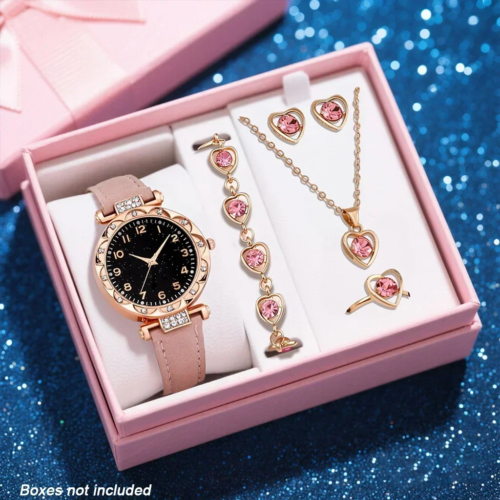 Sweet, Simple, Fashionable Women's Watch PU Leather Strap Quartz Watch with Necklace Accessories Set