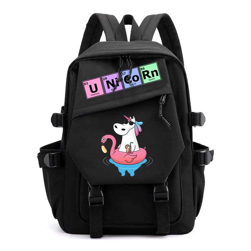 Mochila Unicorn Print para meninas, bolsa estudantil do campus, bolsa casual preta para crianças, presente de volta à escola