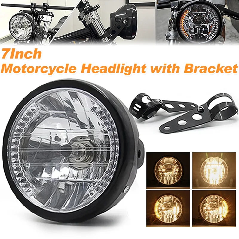 Universal 7 Inch Round Head Light  Motorcycle LED Headlight H4 Halogen Lamp For Honda Harley Cafe Racer Yamaha Suzuki