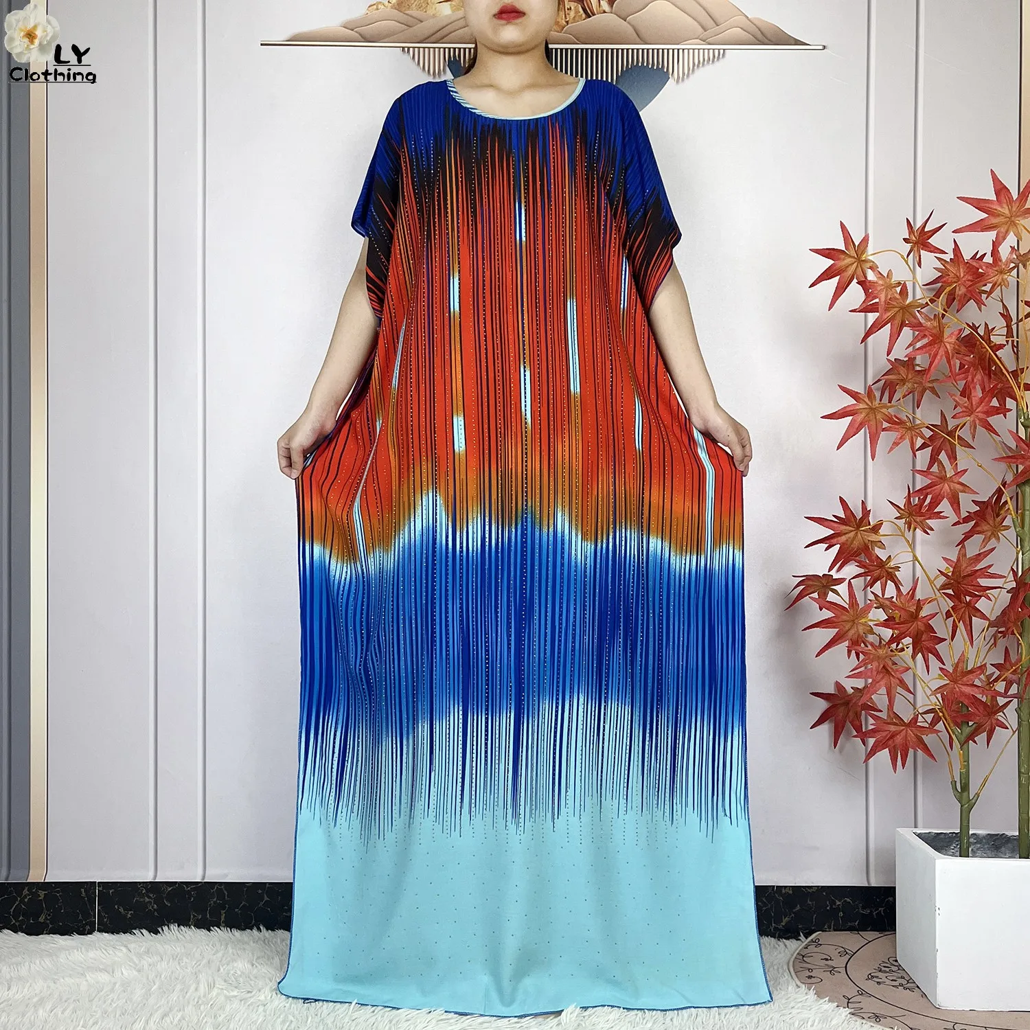 Latest Summer Short Sleeve Dresse With Big Scarf African Dashiki Cotton Printing Floral Loose Caftan Dubai Woman Elegant Dress