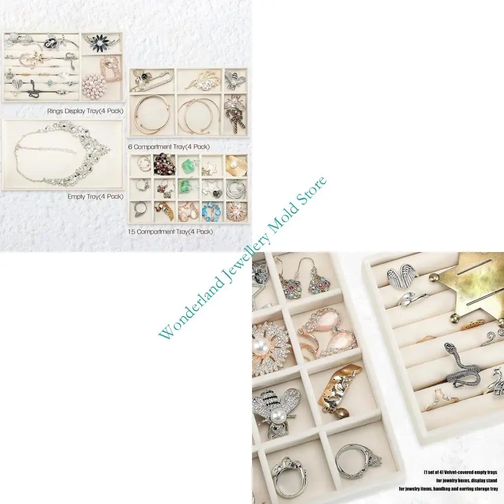 

H7EB Пакет из 4 портативных бархатов, покрытых ювелирными украшениями, с 4 вариантами макета, подходящей для собственного