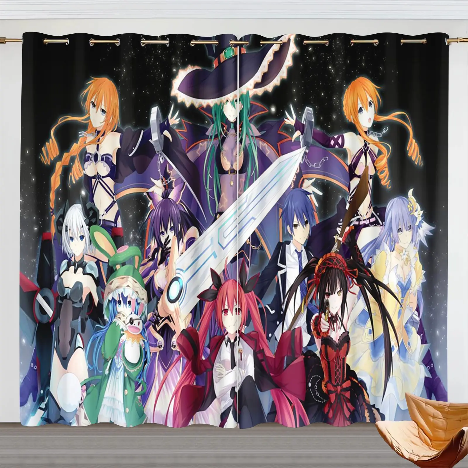Japanese Anime Date A Live Curtains Character Print Window Curtains Thermal Insulated Room Darkening Room Decoration