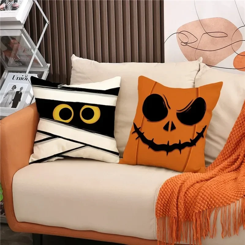 Juste de coussin de visage centralisée d\'expression drôle, décorations de fête de vacances d\'Halloween, adaptée à la maison, salon, canapé,