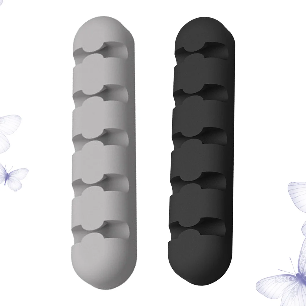 2Pcs Data Line Organizer Self Adhesive Cable Management Silicone 5 Slots Cable Holder for Office Home Desktop Wire Organizer