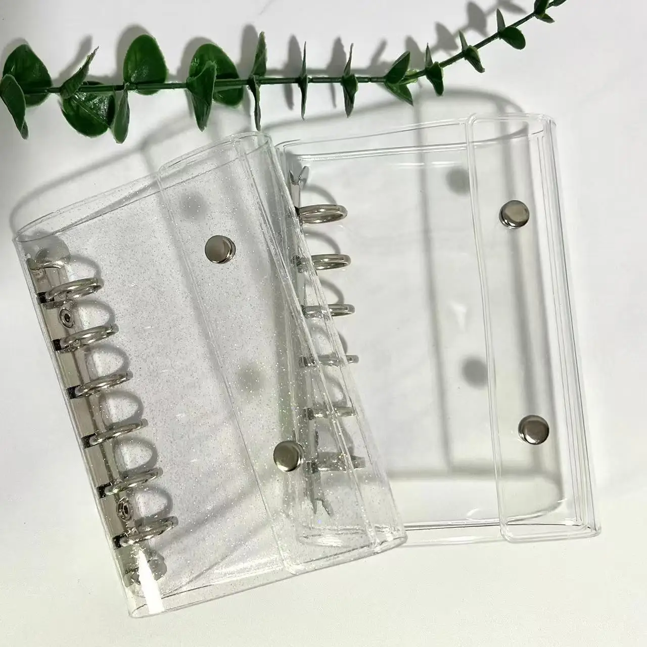 A7 بريق شفاف زر مزدوج فضفاض ورقة الموثق غطاء للكمبيوتر الدفتري دفتر مجلة مخطط مكتب لوازم مكتبية #4