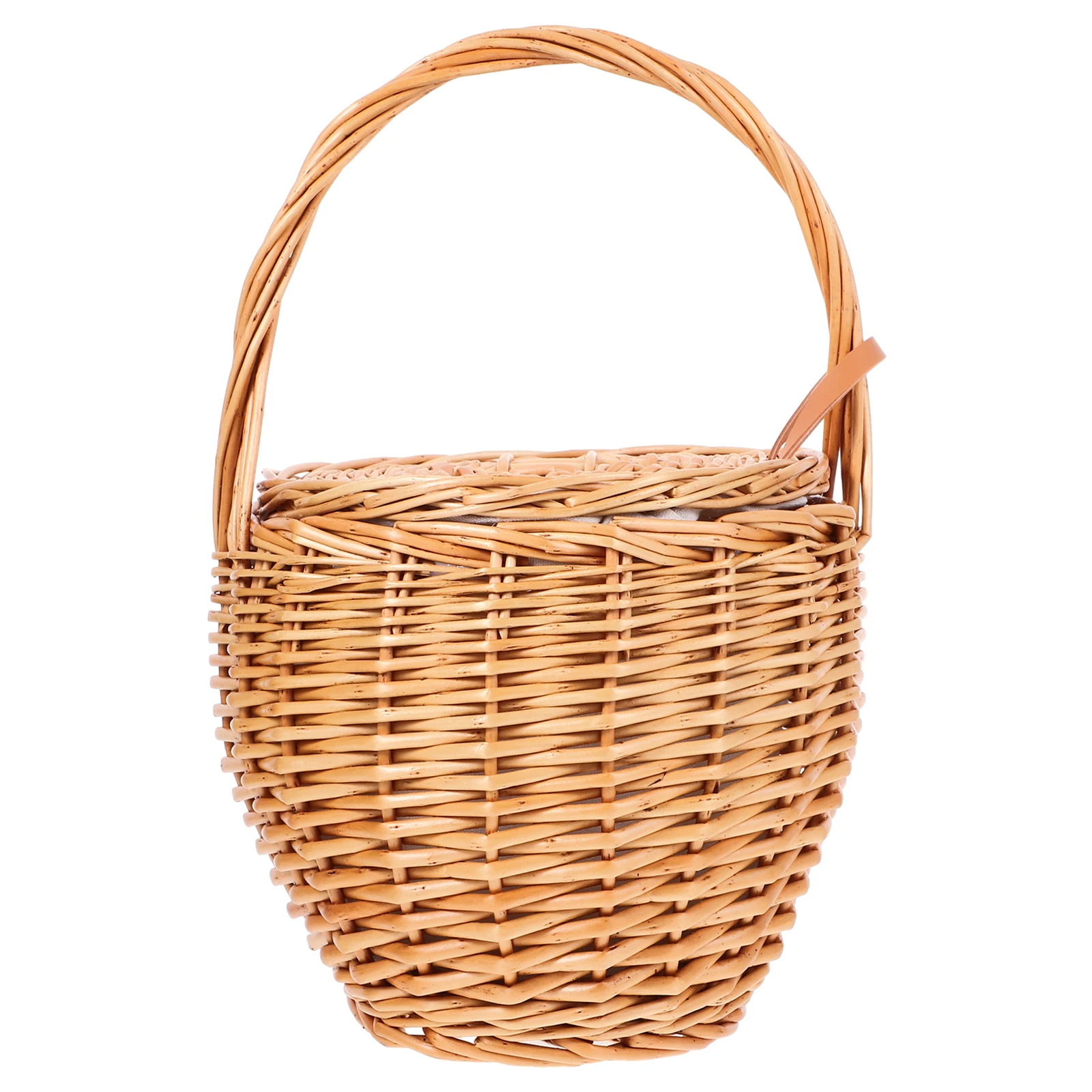 

Rattan Flower Basket Wicker Modern Woven Handle Portable Storage Baskets Decorative Handwoven Natural Outdoor Picnic Basket