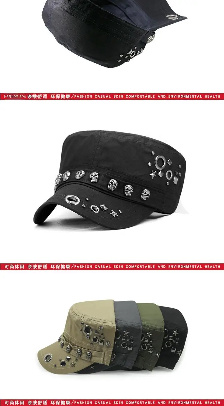 Männer Frauen Baseball Kappe Schädel Niet Flache Top Großen Kopf Hut Outdoor Freizeit Hüte Hip Hop High Street Tanzen K-pop – Detail 33