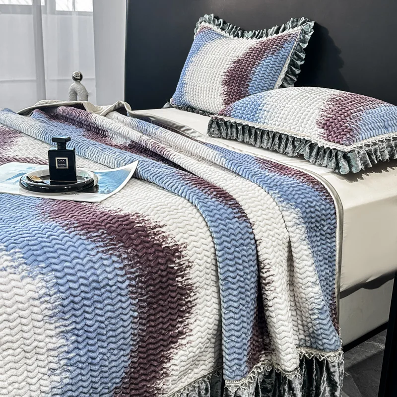 Thick Flannel Jacquard Bedspread 3PCS Quilt Bedding Set, Duvet Cover, Linen Fitted Sheet, Pillowcases, Home Textile