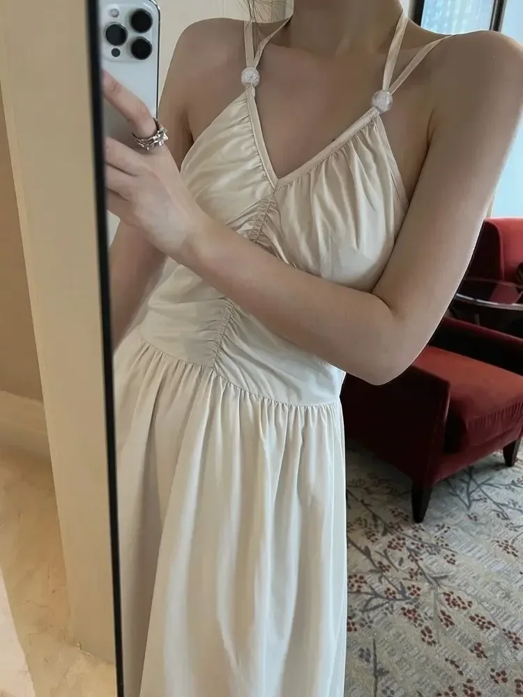 2025 Vestidos デ Mujer サマードレス婦人服ハイウエストひだノースリーブ背中の開いたセクシーなローブファムファッションマキシドレス