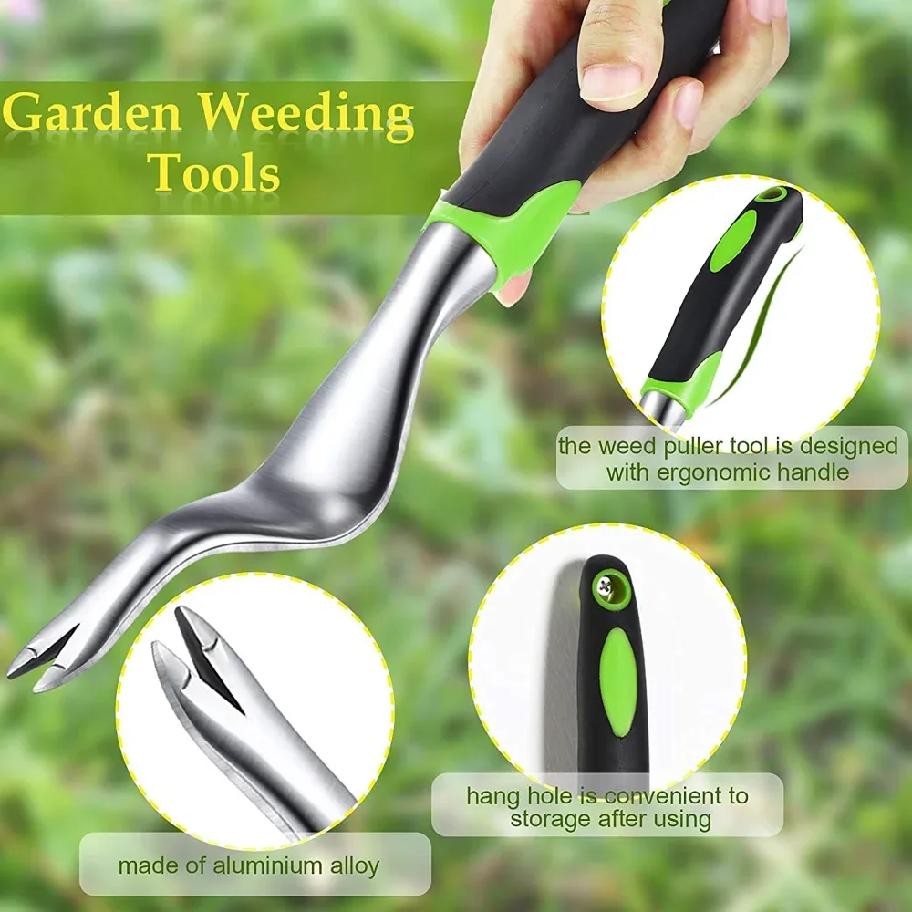 

2 Pack Hand Weeder Tool Garden Weeding Removal Gardening Weed Puller with Ergonomic Handle for Lawn Farmland Transplant, Green &