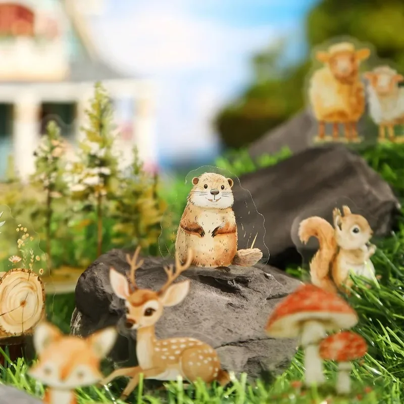 20Pcs Stickers Animal Habitat Stationery Animal Handbook Materials Animals Supplies Forest Background Daily Scrapbook 146*95mm