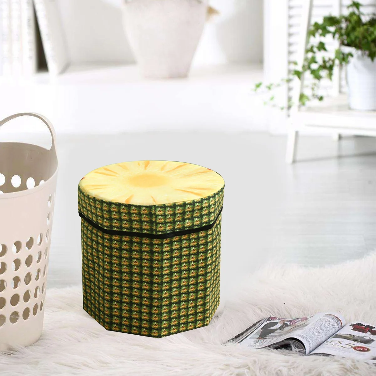 

Fruit Footstool Folding Storage Box Small Orange Seat Organizer for Children's Room Decoration