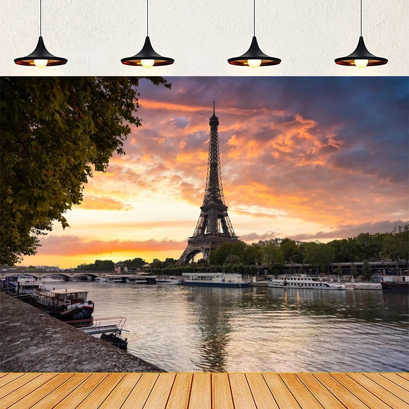 Fondo de fotografía Torre Eiffel en el amanecer de las fuentes de Trocadero en París Francia Fondo de referencia cartel de pared