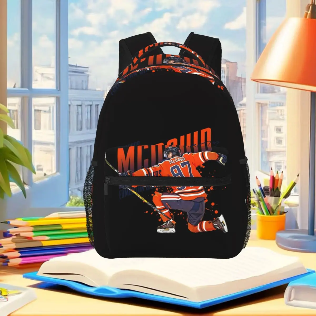Connor McDavid 97 For Edmonton Oilers Fans Backpack Student Boys Girls BookBag School Bag Computer Shoulder Bags for Men Women