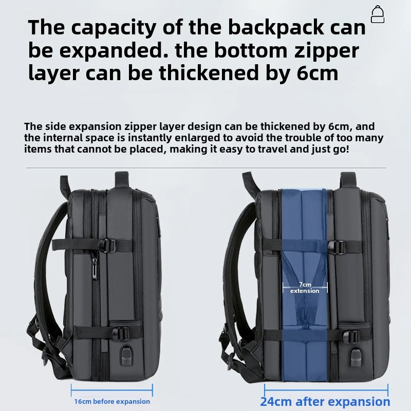 Large Capacity Multi-Function Expansion Extended Charging Waterproof Laptop Backpack Business Leisure Commute Men and Women Back
