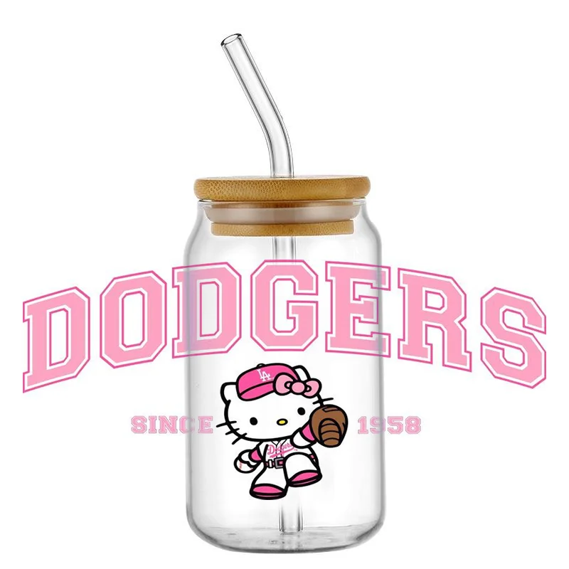 Mininstants-Autocollant Hello Kitty Baseball First, UV DTF Cup Roundfor 16oz, Lunettes étiez bey, Lavable, DIY Mug Cartoon, Transfert Sticker