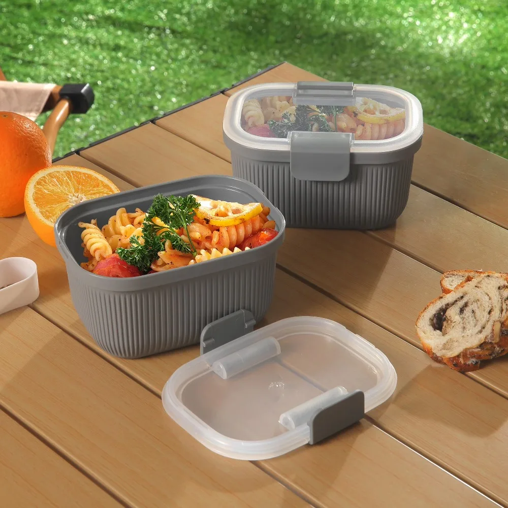Rectangle Grey Bento Box Snack Container 19oz Plastic Food Storage Box for Lunch Meal Prep Portable - view 6