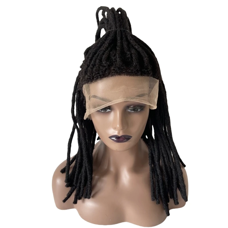 

14-дюймовая замена индийских натуральных человеческих волос # 1B черный цвет, полный кружевной парик, дреды для чернокожих женщин