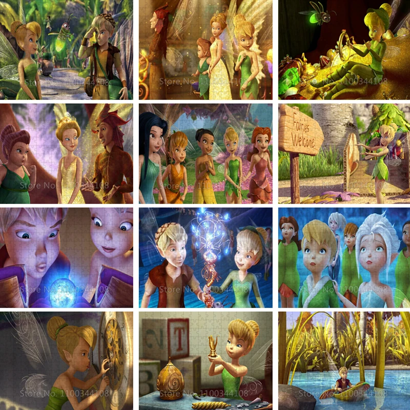 Disney Tinkerbell 300/500/1000 Pcs Puzzle bajka kreskówka Elf obraz w stylu kreskówki Puzzle z papieru edukacyjne zabawki dla dzieci