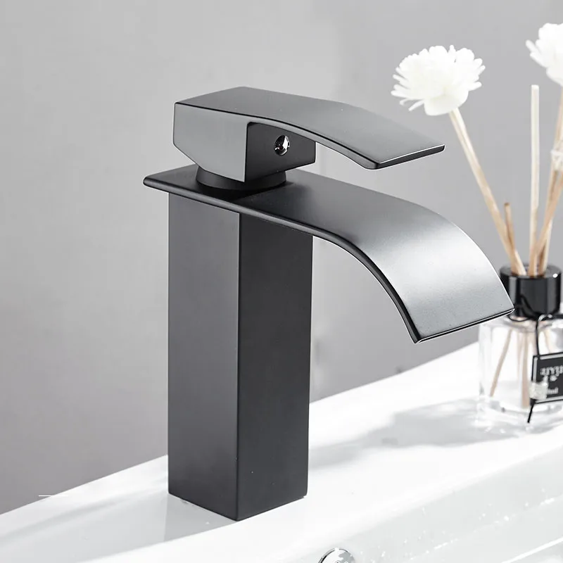 

Square Waterfall Basin Sink Faucet Chrome/Black Brass Bathroom Basin Faucet Mixer Tap Hot and Cold Sink Faucet Toilet Faucet