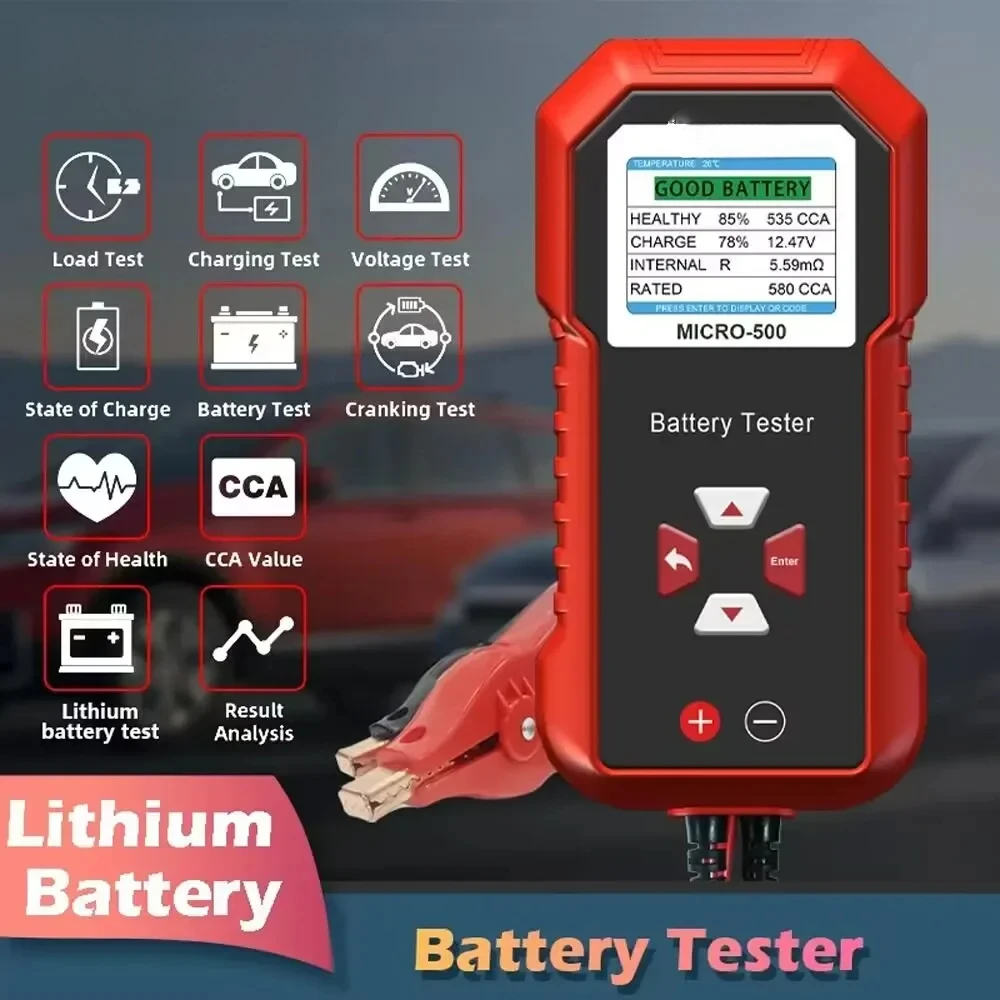 500 12V Car Battery Tester 40-3000 CCA Lithium Battery Test Lead Acid Battery Analyzer LED Display with QR Code