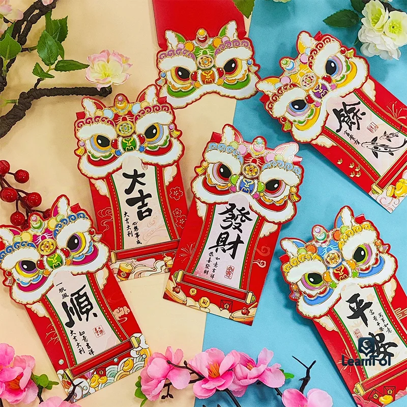 6Pcs Cartoon Red Envelope Chinese Style Personality Red Envelope Chinese Spring Festival Lucky Money Bag Cute Red Packets