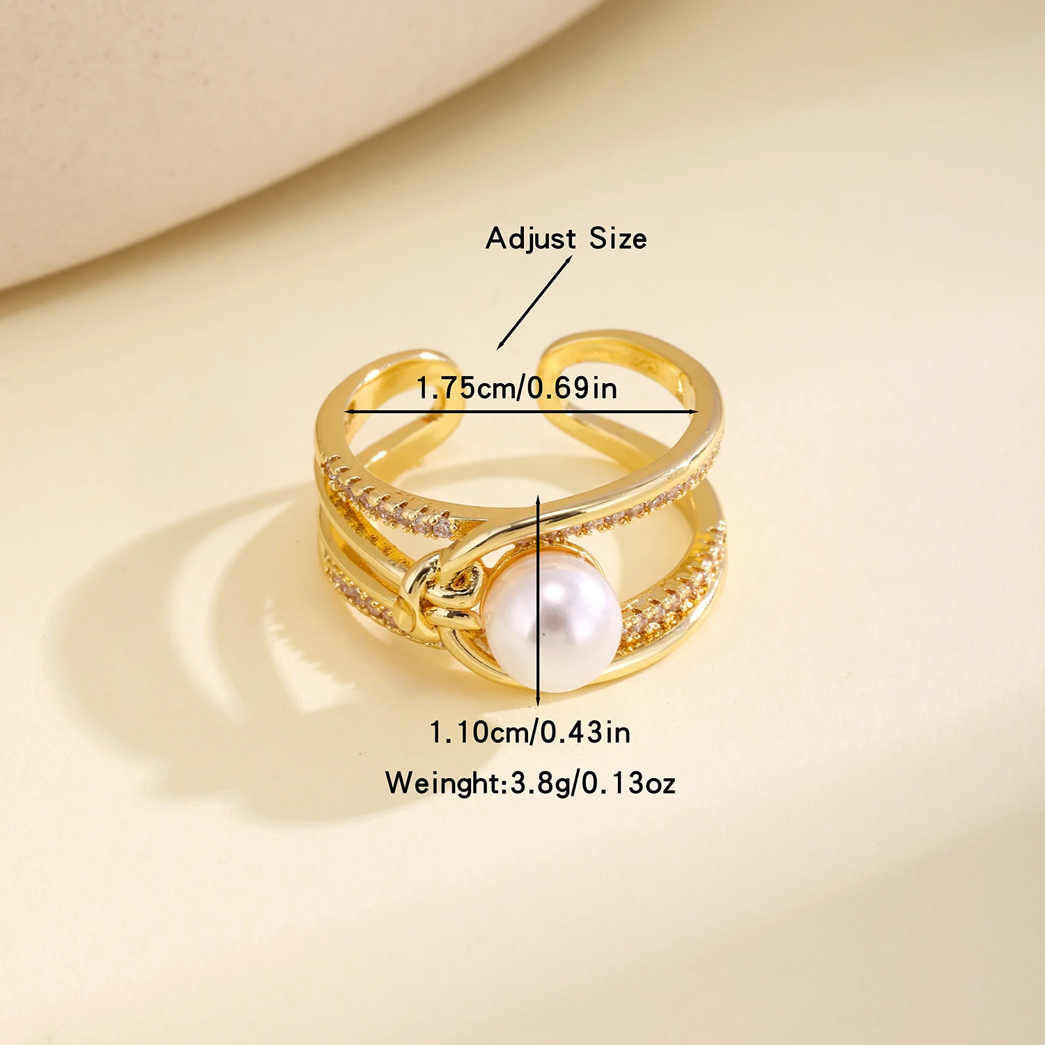 Nidin Trendy Multi-layer Knot Open Ring Adjustable For Women Copper Inlaid Pearl Shiny Zircon Elegant Daily Party Finger Jewelry