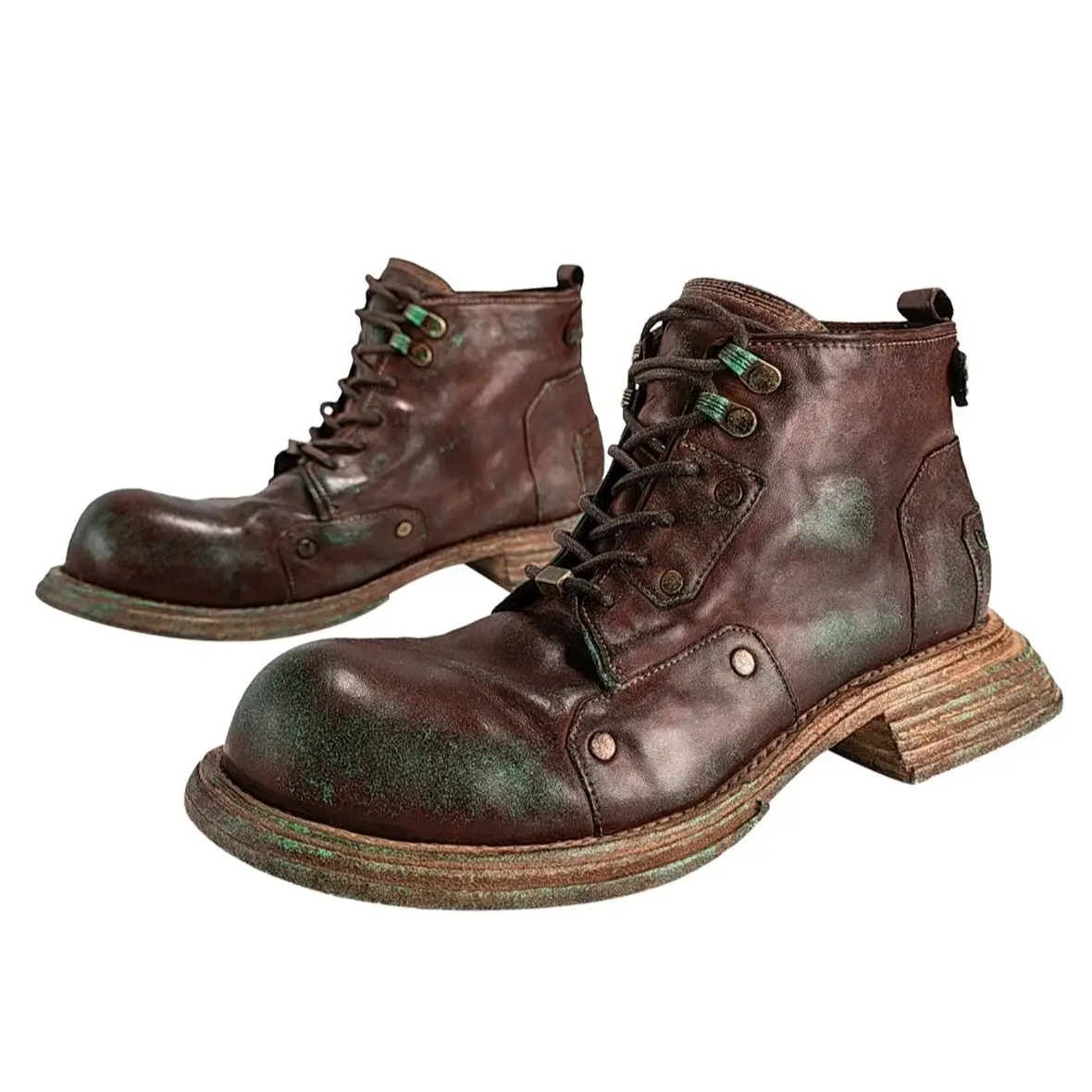 Stivali militari in pelle di cavallo Goodyear con suola in pelle di vacchetta ruggine di rame personalizzati fatti a mano di lusso da uomo di fascia alta