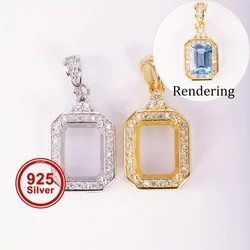 Multiple size 925 sterling silver rectangle 4 prongs luxury gemstone prong open bezel settings pendant for DIY jewelry making