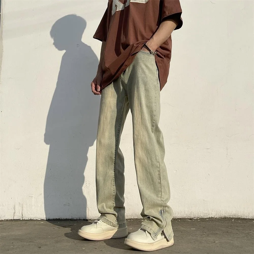 

Men's Bell Bot Jeans High Street Sle Straight Leg Zipper Long Trousers Retro Faion Autumn 2024 New Arrival