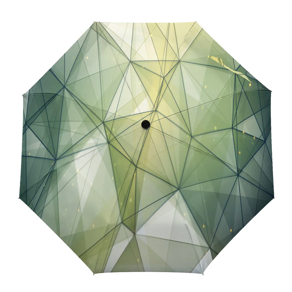 Dark Green Triangle Irregular Graphic Creative Umbrella Rain Women Automatic Three Folding Umbrellas Windproof Parasol Parapluie