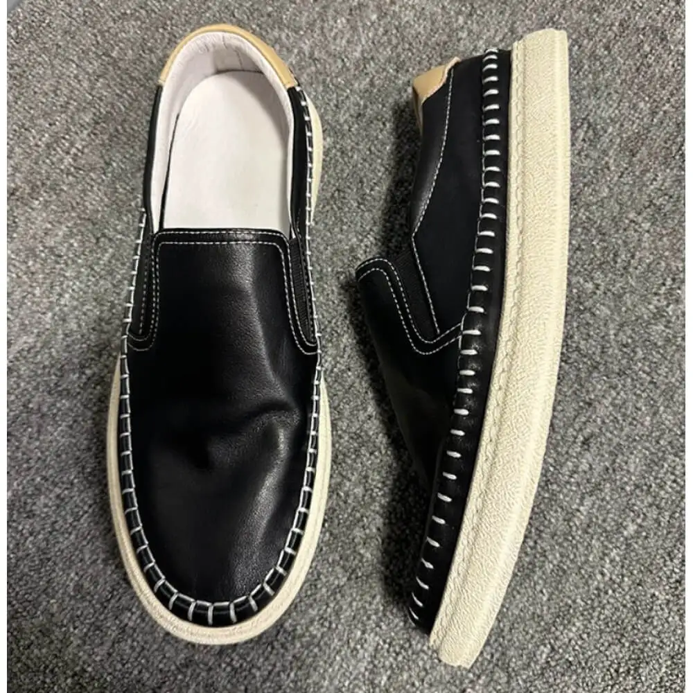 Handcrafted Off-White Leather Casual Slip-Ons – Superior Craftsmanship, Minimalist Charm