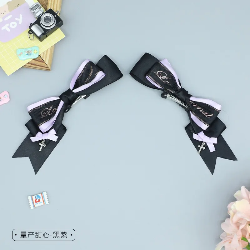 Nowe akcesoria Lolita w stylu czarno-różowej kokardy, spinka do włosów, japońskie słodkie, fajne, ręcznie robione akcesoria do włosów, nakrycia głowy, akcesoria anime.