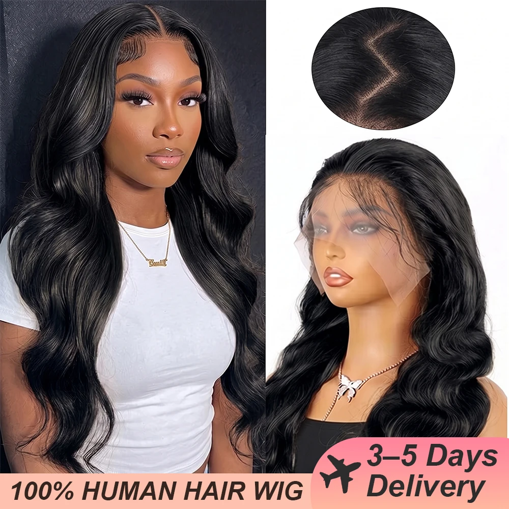 Perruques Lace Frontal 13x6 en tulle HD transparent, texture Body Wave, densité 200 %, 100 % cheveux humains, longueurs 30 à 40 pouces, style Wet & Wavy, couleur noir naturel