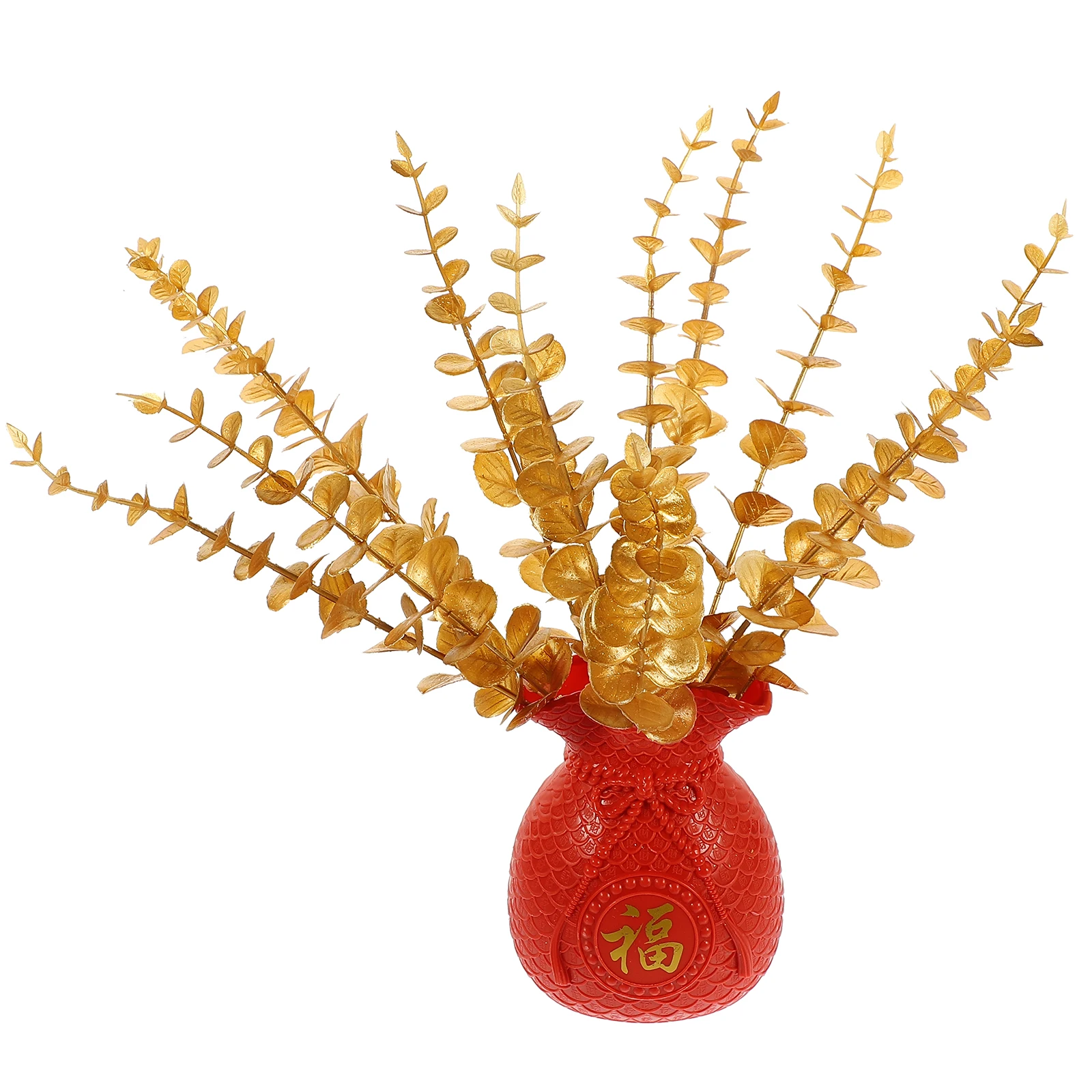 

Golden Plastic Money Bag Decor Facai Fruit Ornaments Vases Centerpieces Desktop Tabletop DecorativeFlower Arrangement New Year