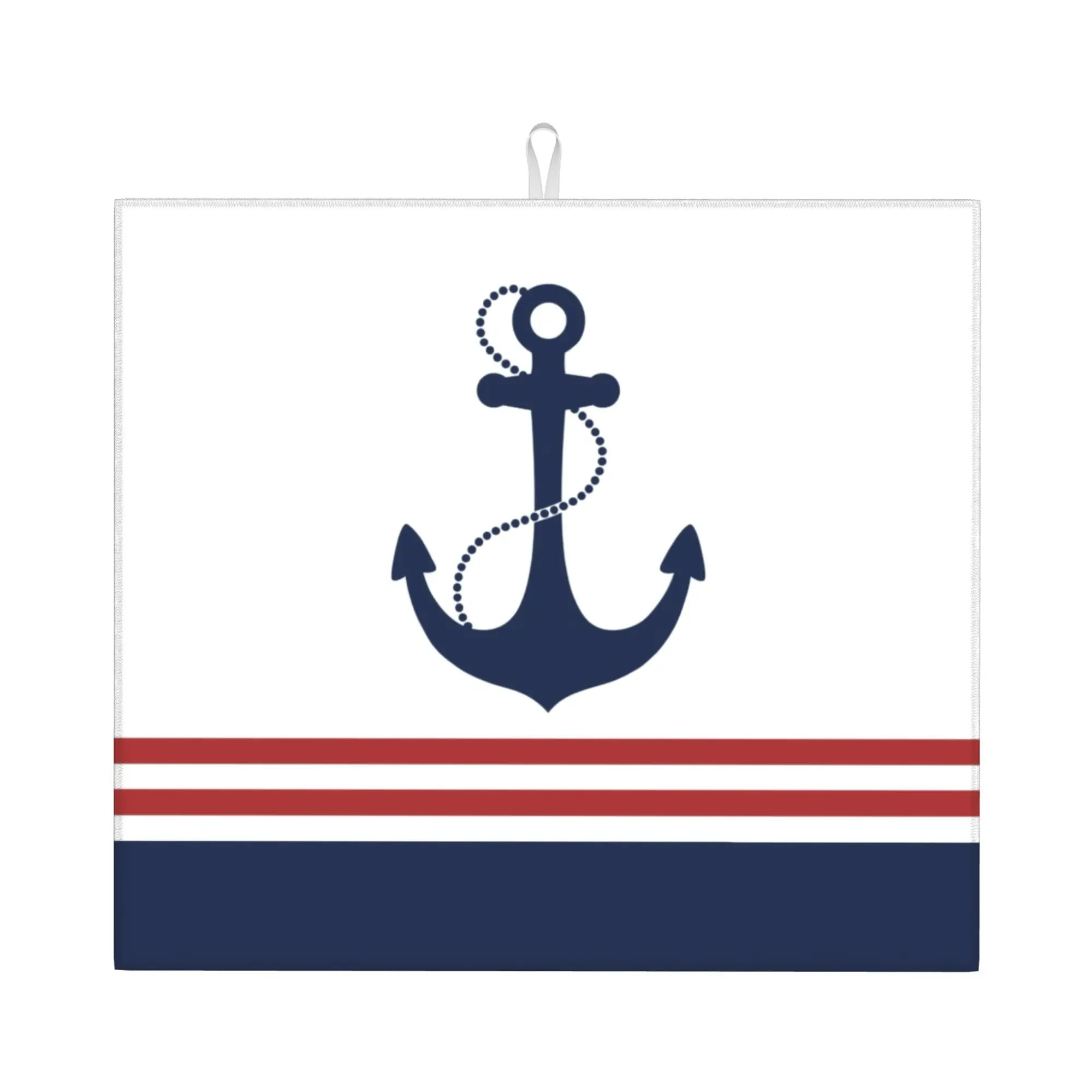 Drying Mat For Kitchen Nautical Navy Blue Anchor With Stripes Barware Reusable Sailing Sailor Washable Kitchen Sink Drying Pad