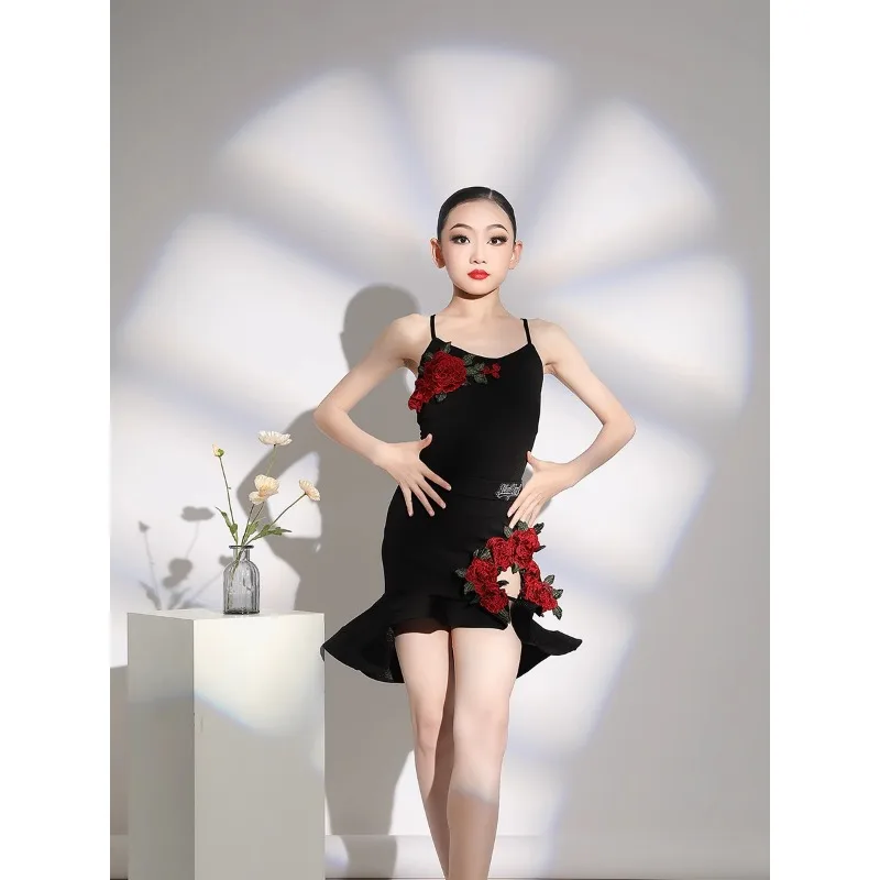 

Latin dance training suit for girls summer professional dance skirt competition embroidery training suit