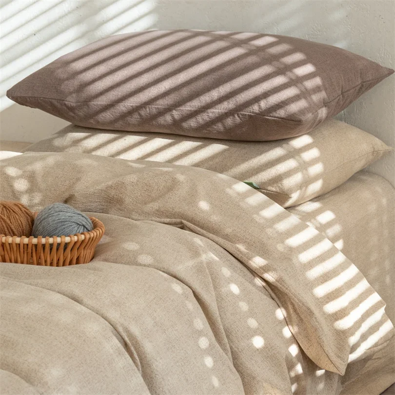 Washed Linen Bedding Set Twin Full Double Queen King Size Bed Sheet Set Flax Duvet Cover Sheet Pillowcase Wrinkle-Resistant