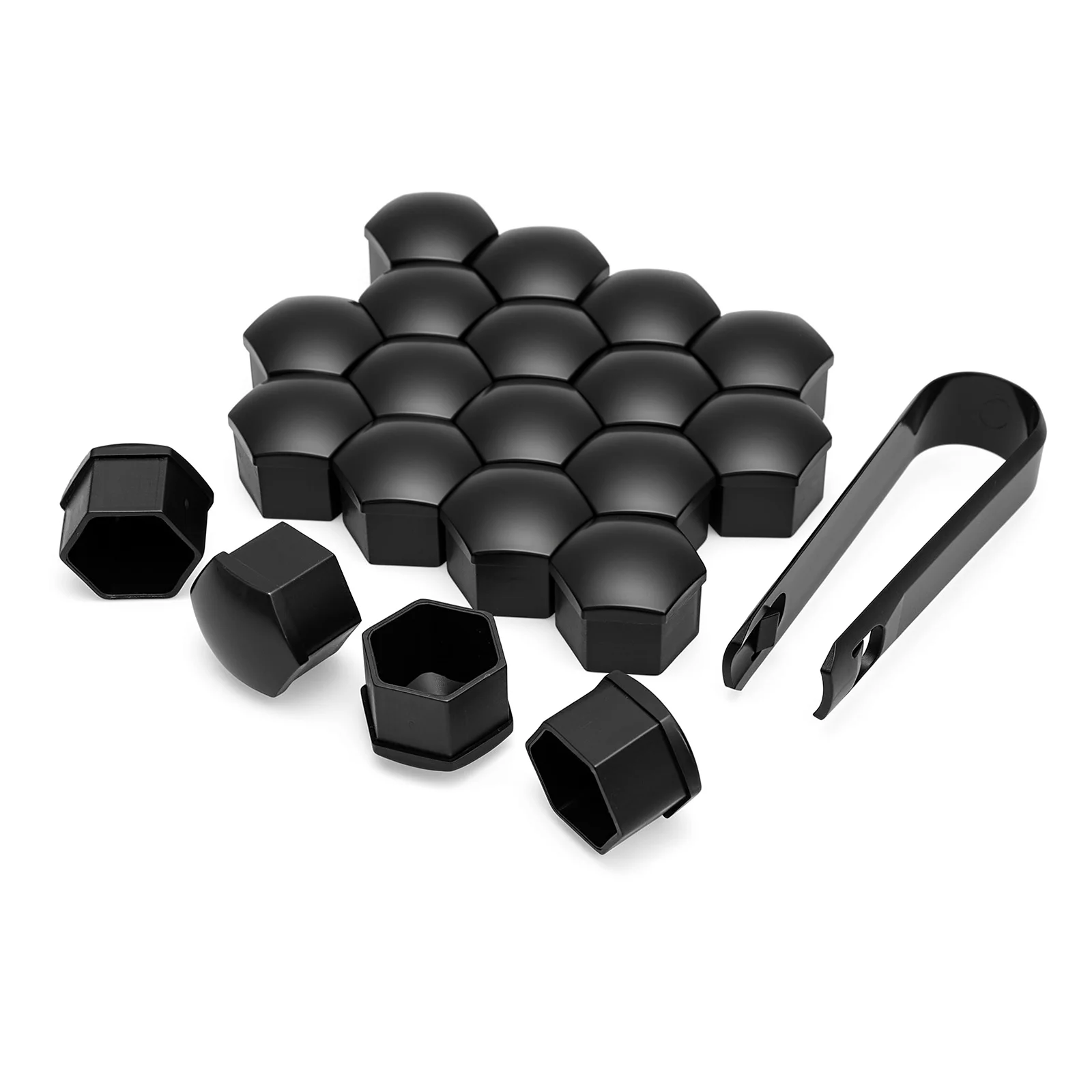 Capas de Porca de Roda de Carro 17MM, Protetores de Parafuso de Cubo Automotivo de Plástico Antipoeira Pretos, Decoração Externa para Porcas de Pneu de Carro, 20 Peças/Conjunto