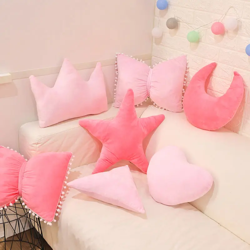 Stars Moon Shape Cushion Girls\' Pink Cute Sleep Pillow Office Cushion  Bedside Pillow Decor Home