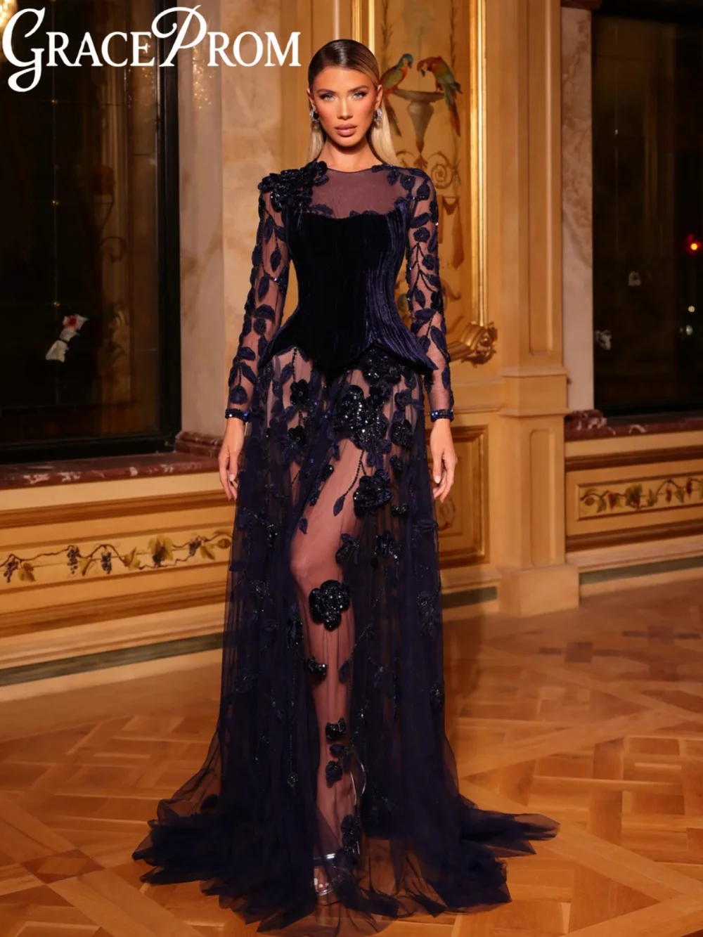 

Ослепительное вечернее платье трапециевидной формы с бисером и корсетом, потрясающее свадебное платье с 3D цветочным принтом, 2026, роскошные банкетные платья по индивидуальному заказу